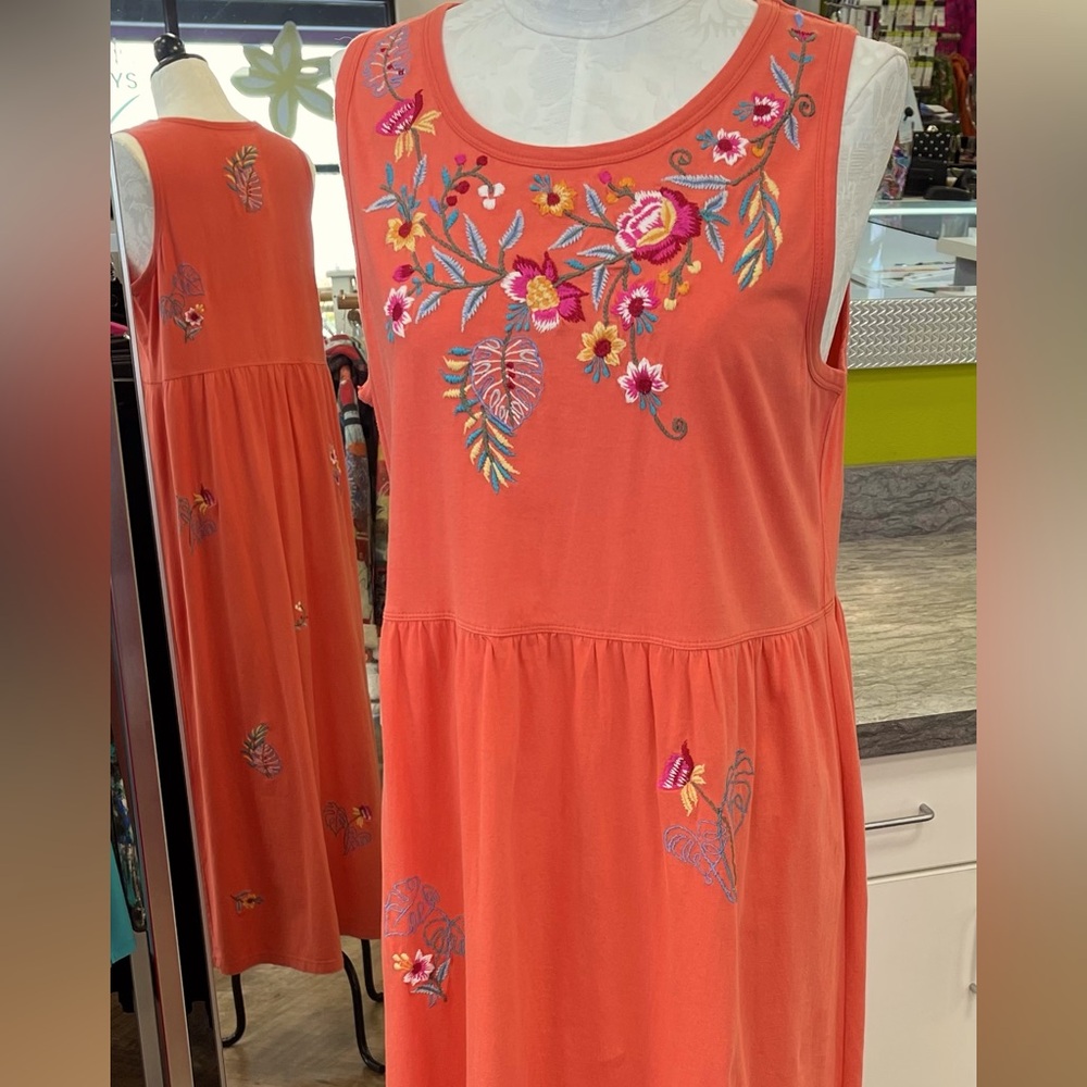 NEW Caite 100% cotton embroidered dress in coral.
